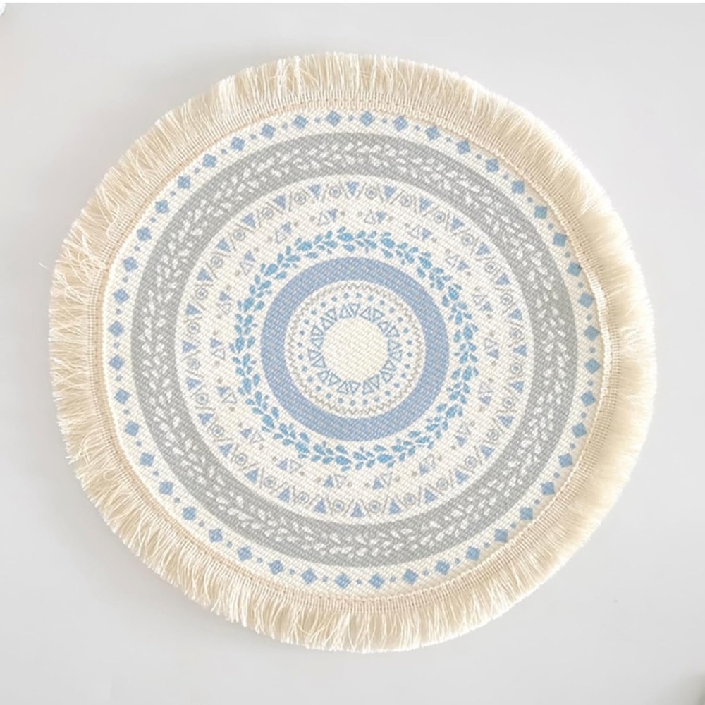 - Round boho placemats 9x9 washable cotton tea spot Mats ( 4 )